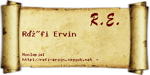 Réfi Ervin névjegykártya