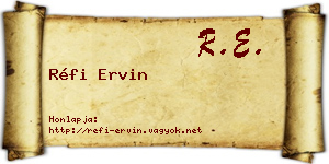 Réfi Ervin névjegykártya